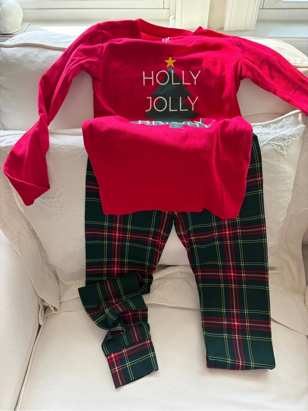 Holiday Pajama Set with Green Plaid Pants